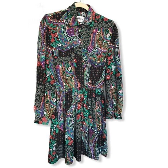 Leslie Faye Vintage Black Floral Long Sleeve Dress - Picture 2 of 9